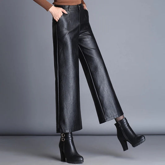 Wide Leg Leather Pants