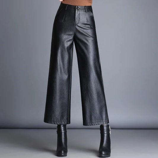 Wide Leg Leather Pants